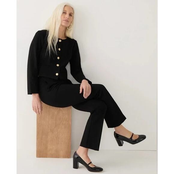 J. Crew Louisa Lady Jacket in Italian Ponte Gold Button Cropped Blazer Black - Picture 15 of 16